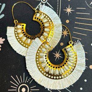Lucky Brand White Fringe Hoop Earrings